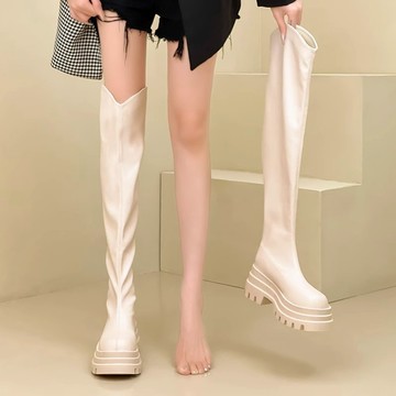 【✨滿99免運】時尚過膝彈力靴女2023秋季新款小個子顯瘦長筒騎士靴粗跟高筒長靴