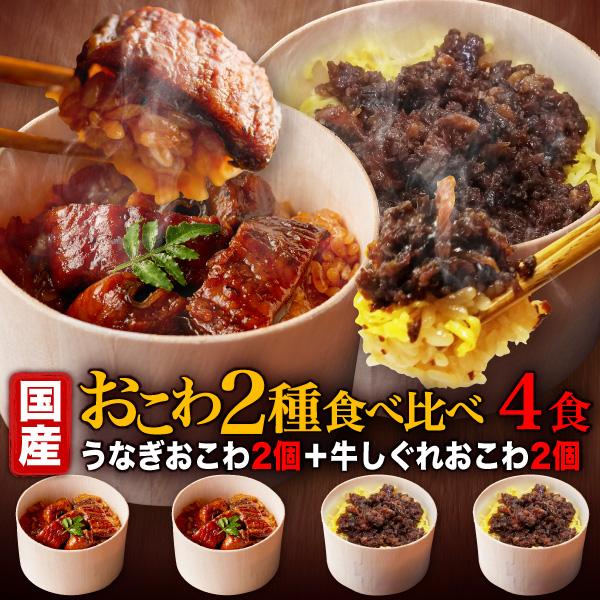 御歳暮 お歳暮 送料無料 ギフト おこわ2種食べ比べ うなぎ＆和牛しぐれ 4個セット 宮崎産黒毛和牛しぐれ煮 鹿児島県産うなぎ 佐賀産もち米 クール