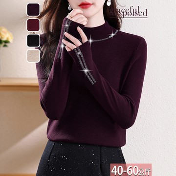 針織燙鑽立領上衣(4色) F【366184X】【現+預】☆流行前線☆