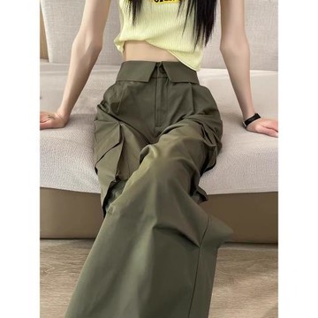 美式工裝褲女春秋2025新款高腰直筒小個子休閑闊腿褲