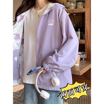 兩面穿風衣外套少女春秋2026新款初中高中學生薄款休閑寬松沖鋒衣