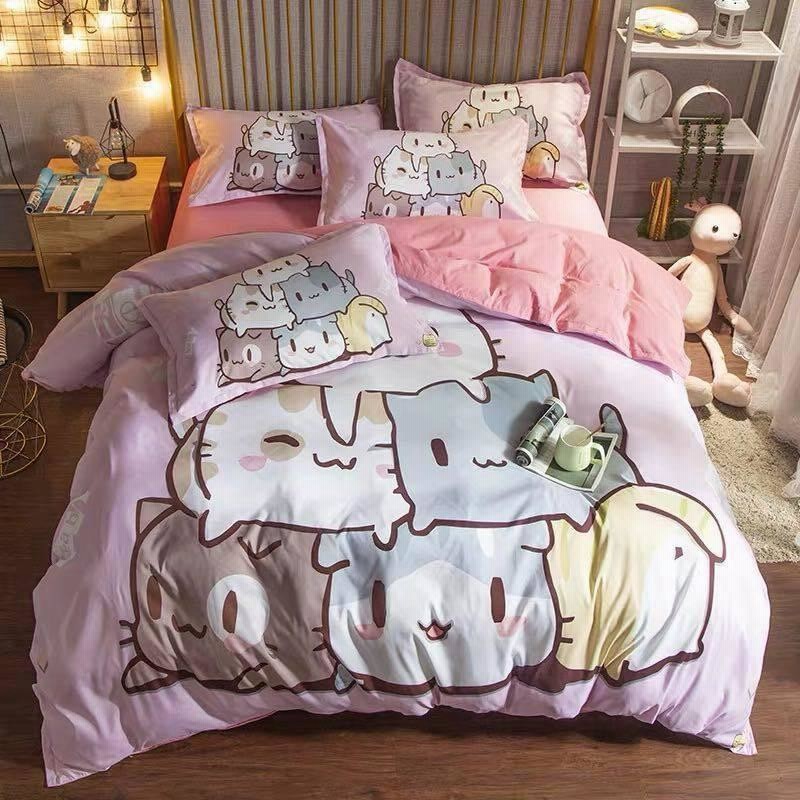 A33254 ワイドダブル ベッド用品4点セット ．寝具 ボックスシーツ 枕  