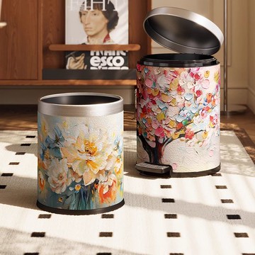 垃圾桶不銹鋼古風家用客廳臥室皮革高顏值帶蓋新款2024