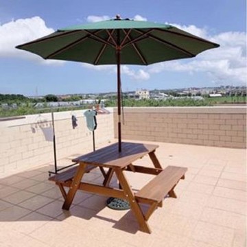五尺黃柏野餐啤酒桌九尺木柄傘米白及綠色任選+12KG鑄鐵傘座(戶外桌椅)