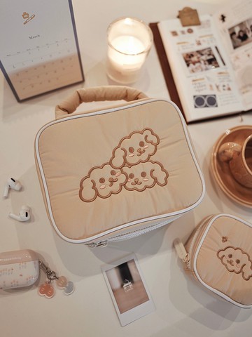 糯米小狗旅行收納包 大容量奶茶色化妝包洗漱包