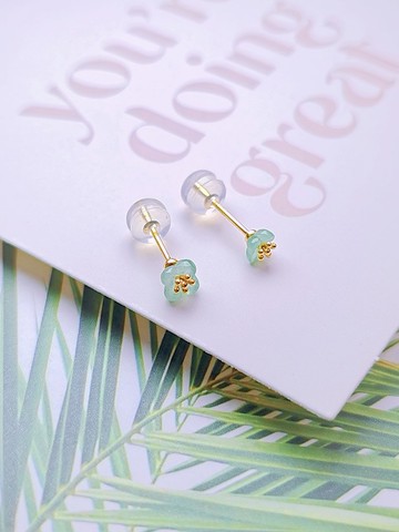 貴人運•富貴命 |純18k金冰桂花|天然緬甸A貨翡翠冰馬卡龍綠耳環