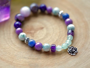 ||紫玫瑰|| 銀墜手鍊。紫水晶/紫鋰輝/紫龍晶/碧璽/紫雲母/蘇打石