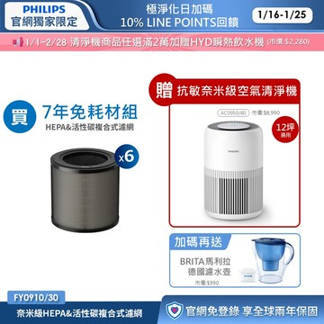 ★六年份濾網組 送主機(AC0950)★奈米級HEPA&活性碳複合式濾網 (FY0910/30)-適用型號: AC0950