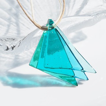 玻璃羽毛 (Wing【藍綠色】) 項鍊【可自選繩子顏色、長度】【訂製生產】