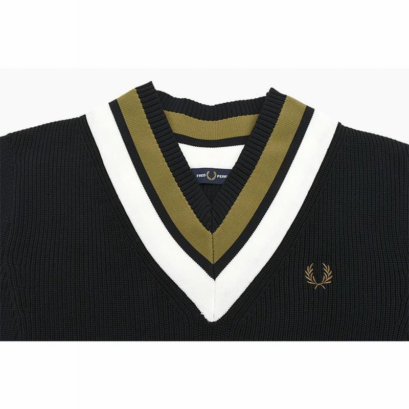 フレッドペリー セーター FRED PERRY メンズ ストライプド Vネック 