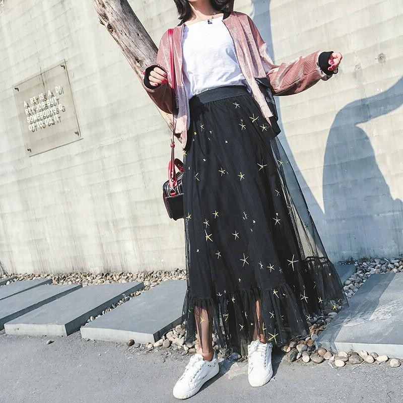 チュールスカート シースルースカート ロングスカート 重ね着風