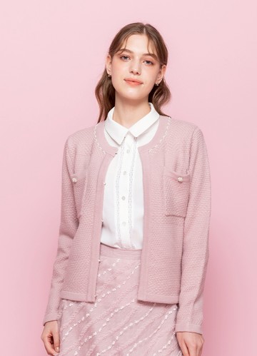 PY by perng yuh Exclusive-輕柔溫潤珠飾羊毛針織罩衫