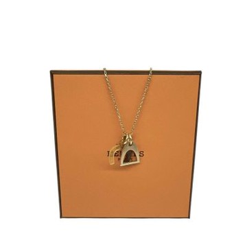 HERMES 愛馬仕 新款雙墬飾馬蹄造型項鍊(水牛角X合金)