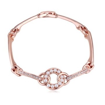 玫瑰金純銀手鍊 鑲鑽手環 -時尚高檔氣質珍珠情人節生日禮物女飾品73jw168【獨家進口】【米蘭精品】