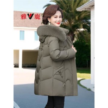 雅鹿羽絨服女中長款洋氣中老年媽媽裝2025冬季新款加厚白鴨絨外套