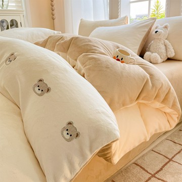 冬季新品牛奶絨床包組 四件套 加厚被套 法蘭珊瑚絨 面床包 床單 冬天 床上用品