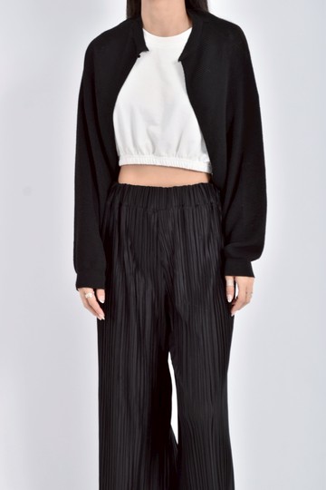 加購優惠(XL) 【Ivy私服】修身短版質感針織長袖黑色罩衫