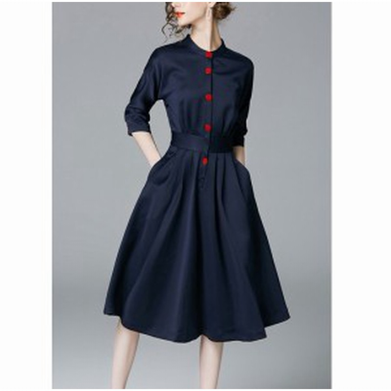 ワンピース カジュアル スナップボタン 袖あり 七分袖 膝丈 パーティー デート 通販 Lineポイント最大1 0 Get Lineショッピング