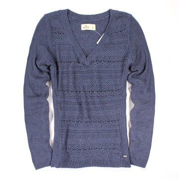 美國百分百【全新真品】Hollister Co. HCO 海鷗 V領 灰藍色 毛衣 針織衫 線衫 S號 女 E440
