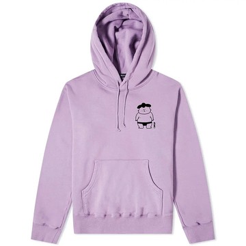 左胸 憂傷相撲男孩 刷毛帽T 中性版 紫色  富士山 日本 東京 日文