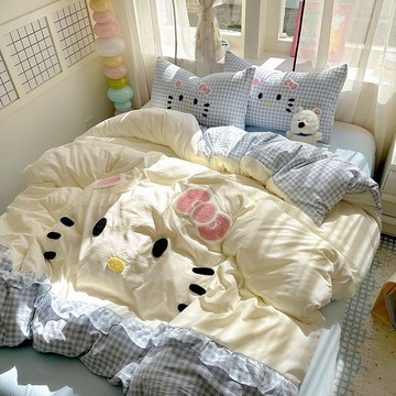 A類母嬰級卡通毛巾繡 被套 床單 大床 四件套 學生 宿舍 床包組三件套家用