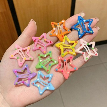 🍭臺灣出貨🍭波點星星髮夾多巴胺彩色五角星邊夾髮夾bb夾兒童小號碎髮寶寶髮夾 兒童髮飾 髮夾 頭飾 bb夾 可愛髮夾