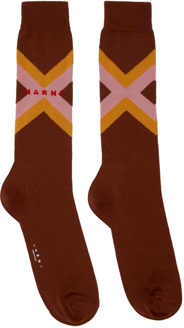 Marni 棕色 Micro Argyle 中筒袜
