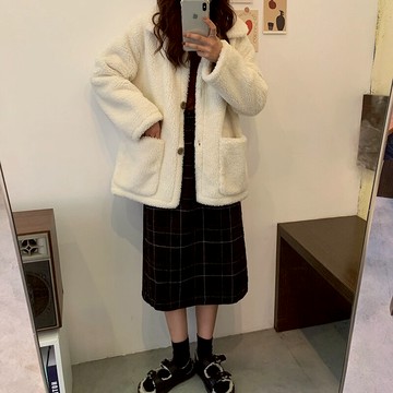 羊羔毛外套女秋冬新款韓版百搭皮毛一體羊羔絨厚短外套上衣潮1入