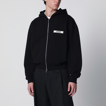 Black zip-up sweatshirt with grosgrain logo
