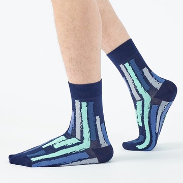 一筆一劃 中筒襪 - 深藍(F)