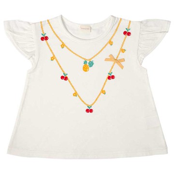 akachan honpo - 短袖T恤-印花 項鍊-米白色