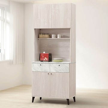 文創集 高盛2.7尺四門二抽雙色高餐櫃組合-81x40x198cm免組