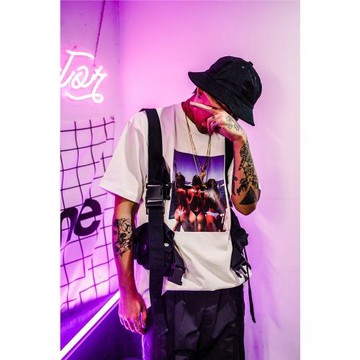 hiphop寬松bboy說唱old school重磅poppin滑板街舞小領口短袖t恤