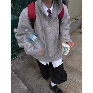 【Ms】韓版 連帽t 男女cleanfit boxy 針織帽T V領毛衣 短寬版帽T 針織毛衣 寬鬆帽T 短版帽T 針織