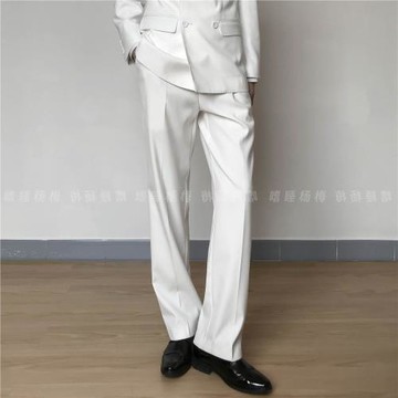 (免運)YM免燙垂墜感白西褲男女高級感直筒寬松冷淡風中性休閑西裝長褲