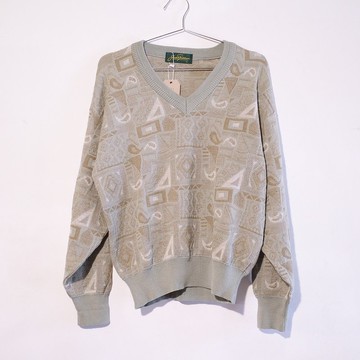 復古毛衣 古著毛衣 古著 毛衣 100% 純羊毛 不規則幾何 R00374