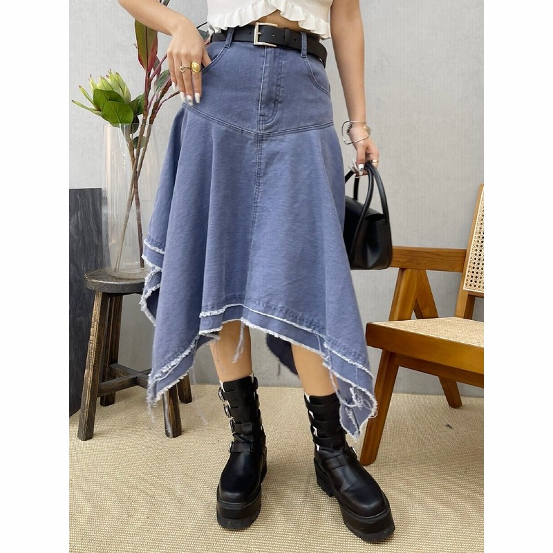 EVRIS エヴリス　タイト　デニムスカート　裾上げあり エヴリス EVRIS サイドリボンカットロングデニムスカート