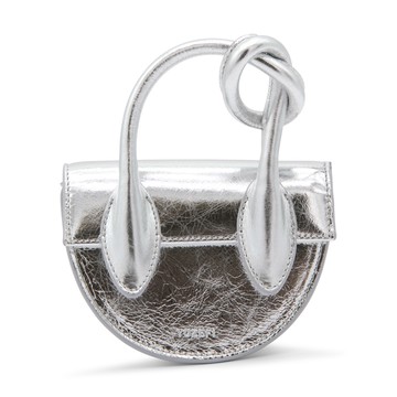 Yuzefi - Silver Leather Mini Pretzel Crossbody Bag