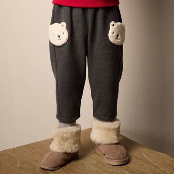 PIPPY可愛小熊口袋內刷毛鬆緊長褲 灰-120