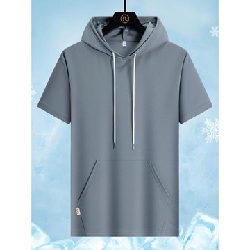 純色連帽短袖t恤男生夏季潮流體恤衫百搭ins上衣學生內搭街頭男裝