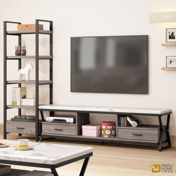 WAKUHOME 瓦酷家具 傑恩斯灰橡木簡約 8尺L電視櫃(仿石面桌面) 240*40*176cm