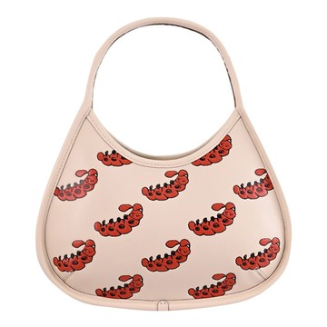 COACH CQ826 Coachtopia 毛毛蟲花紋圖案手提彎月包.淺褐