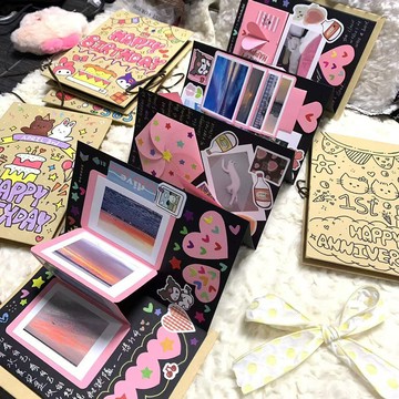 隔日配✨風琴本機關卡片書✨豪華套組✨日記本紀念冊立體書折疊式diy自制粘貼式照片戀人情侶