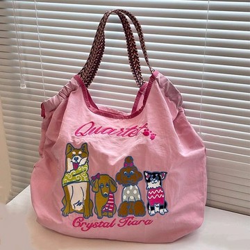 【良品舎】免運/快速出貨/日系刺繡購物袋日本環保袋大容量通勤托特單肩布包ball chainL47L