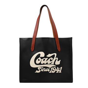 COACH CH766 RELAY 質感壓紋LOGO荔枝皮革肩背大托特包.黑