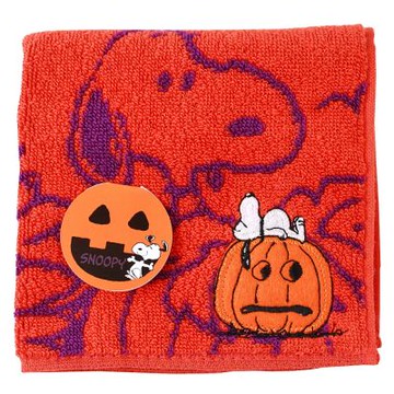 SNOOPY 史努比南瓜刺繡萬聖節派對小方巾_橘紅
