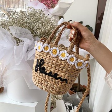 小清新森系草編包2025夏季新款時尚時尚編織包手提水桶單肩斜挎包