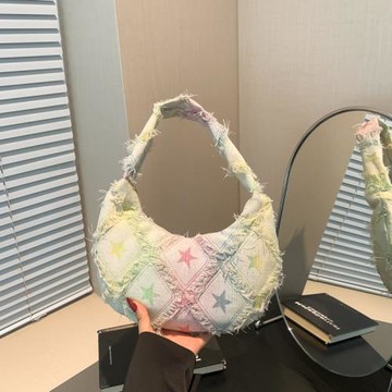 韓系ins漸變毛毛餃子包女洋氣通勤手提包2024新款時尚單肩腋下包