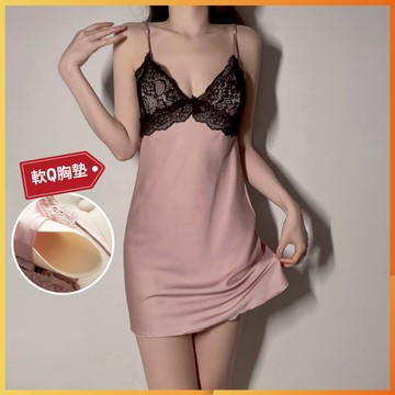 冰絲挖背胸墊睡裙【勞闆娘嚴選】胸墊睡衣 性感睡衣 睡衣 睡衣冰絲 衣服 女裝 洋裝 裙子 連身裙 短裙 吊帶裙