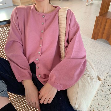 秋裝女裝寬松顯瘦圓領長袖針織衫百搭純色單排扣毛衣開衫外套1入